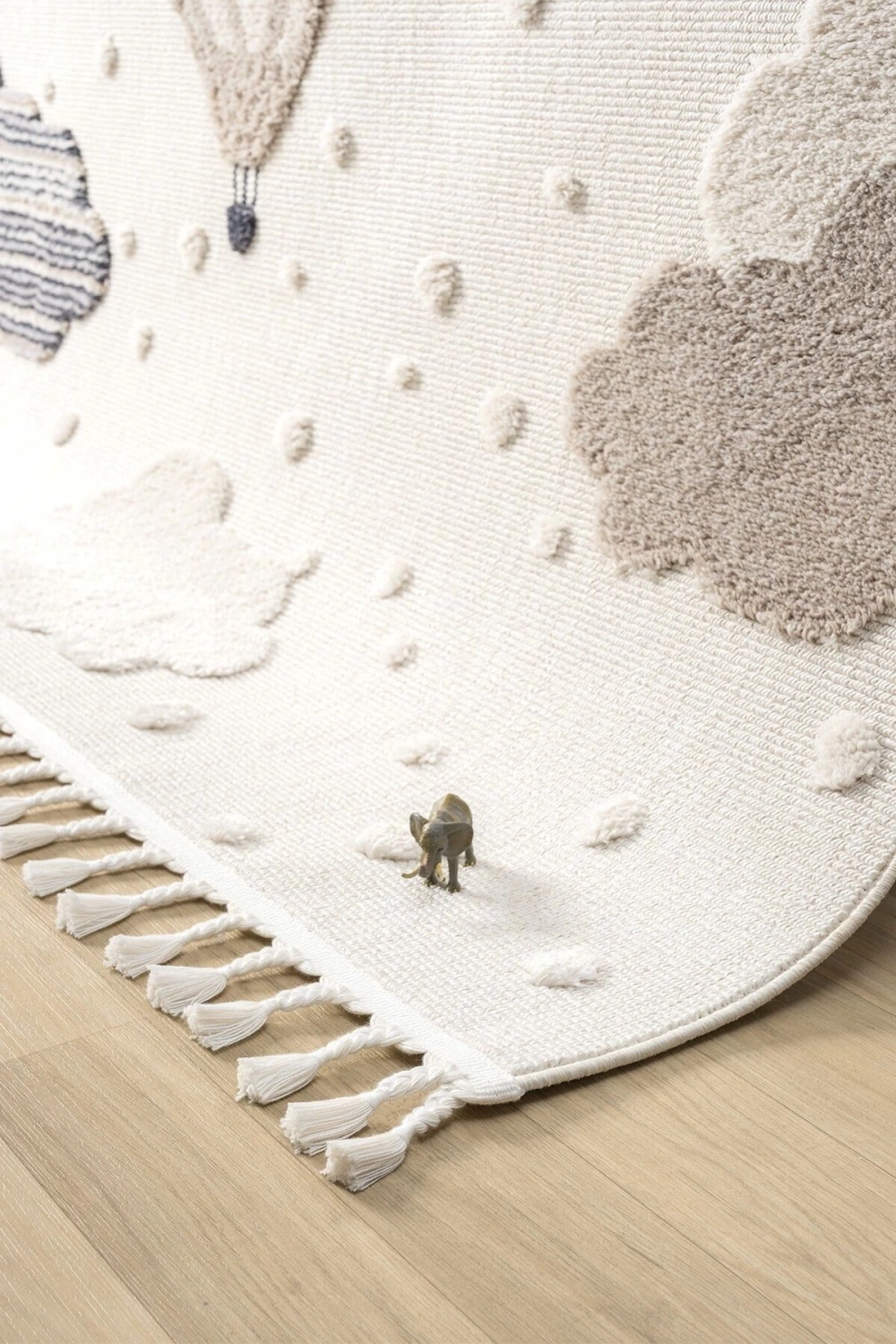 Krem Yumuşak Bukleli Balonlu Bulutlu Dokuma Halı Bebek Odası Çocuk Odası Genç Odası Halısı 16