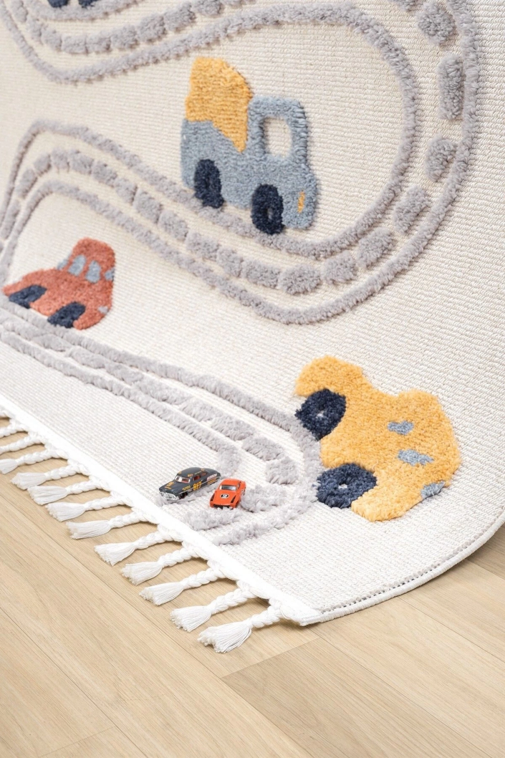 Yumuşak Renkli Bukleli Araba Yolu Dokuma Halı Bebek Odası Çocuk Odası Genç Odası Halısı 10