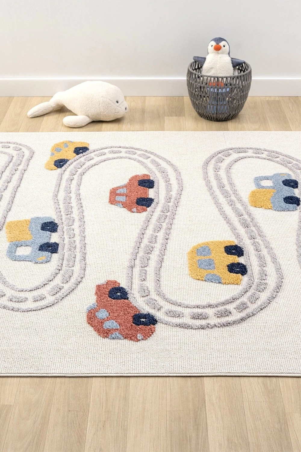 Yumuşak Renkli Bukleli Araba Yolu Dokuma Halı Bebek Odası Çocuk Odası Genç Odası Halısı 10