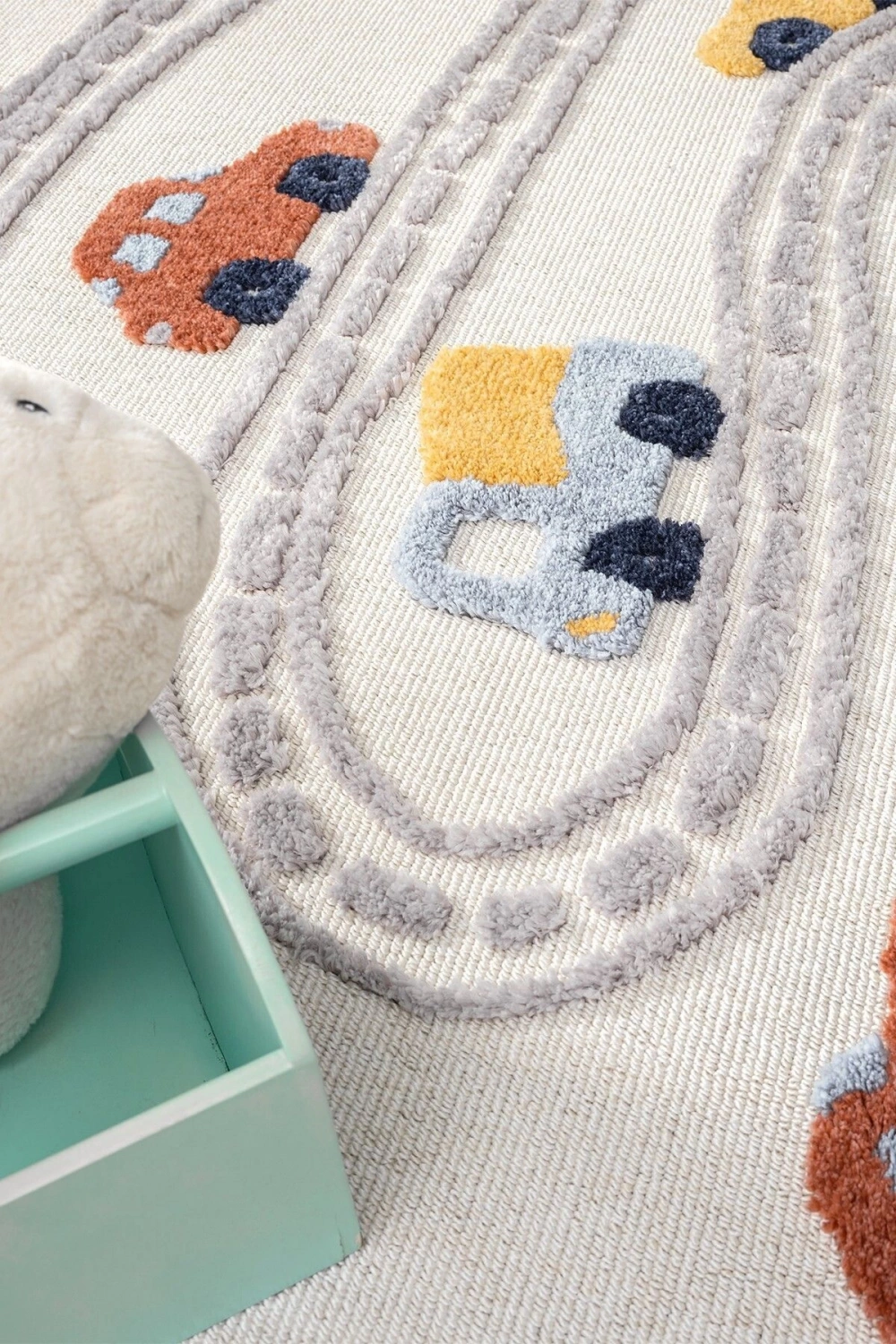 Yumuşak Renkli Bukleli Araba Yolu Dokuma Halı Bebek Odası Çocuk Odası Genç Odası Halısı 10