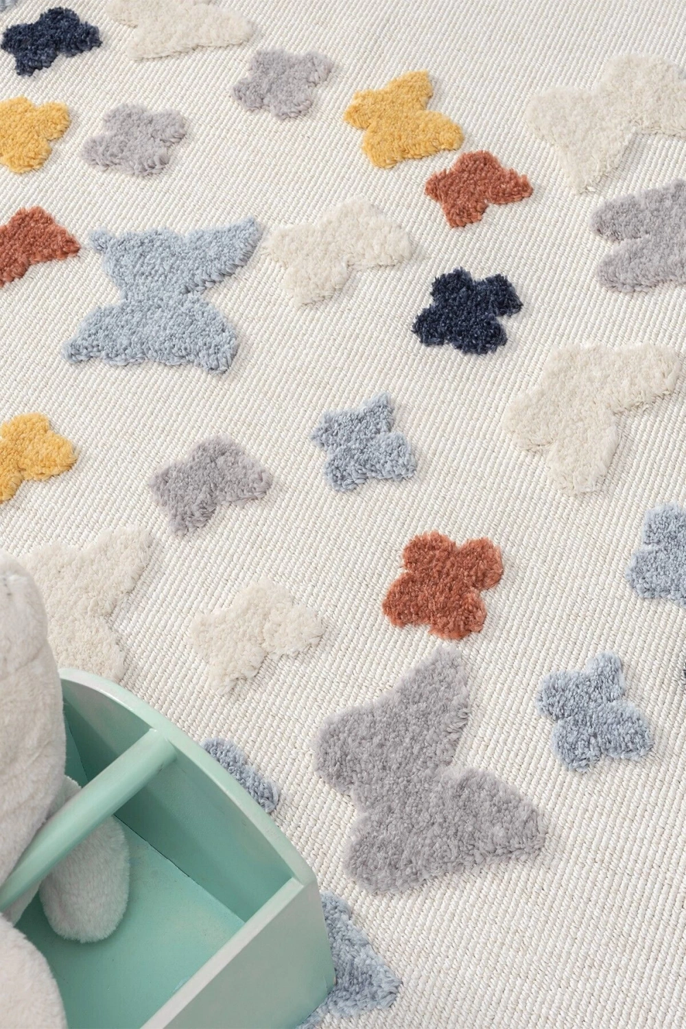 Yumuşak Renkli Bukleli Kelebek Figürlü Dokuma Halı Bebek Odası Çocuk Odası Genç Odası Halısı 11