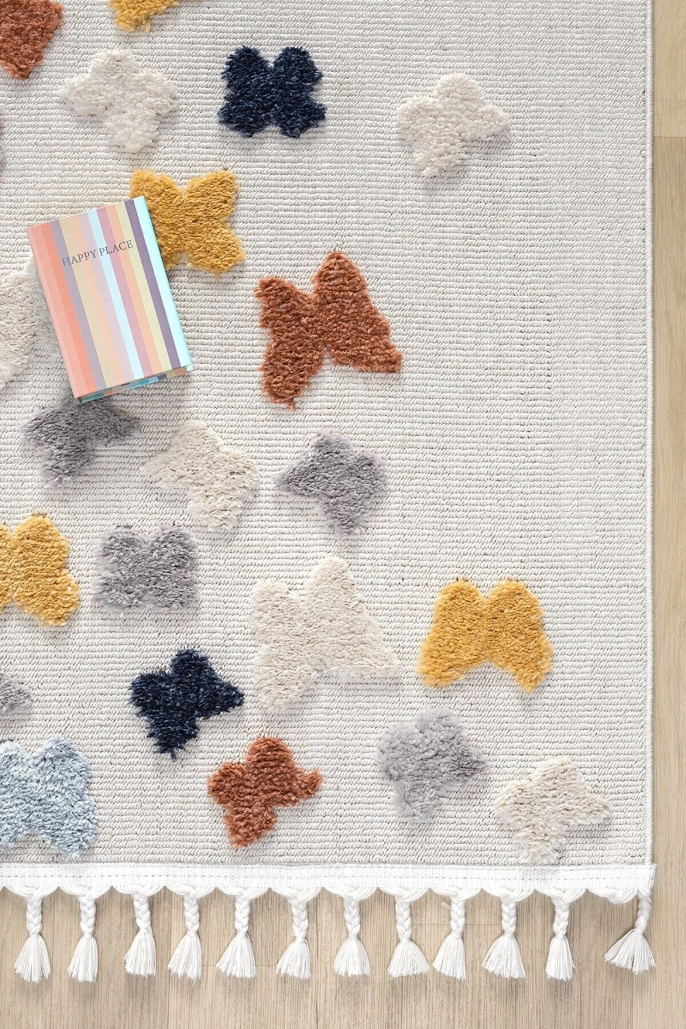 Yumuşak Renkli Bukleli Kelebek Figürlü Dokuma Halı Bebek Odası Çocuk Odası Genç Odası Halısı 11