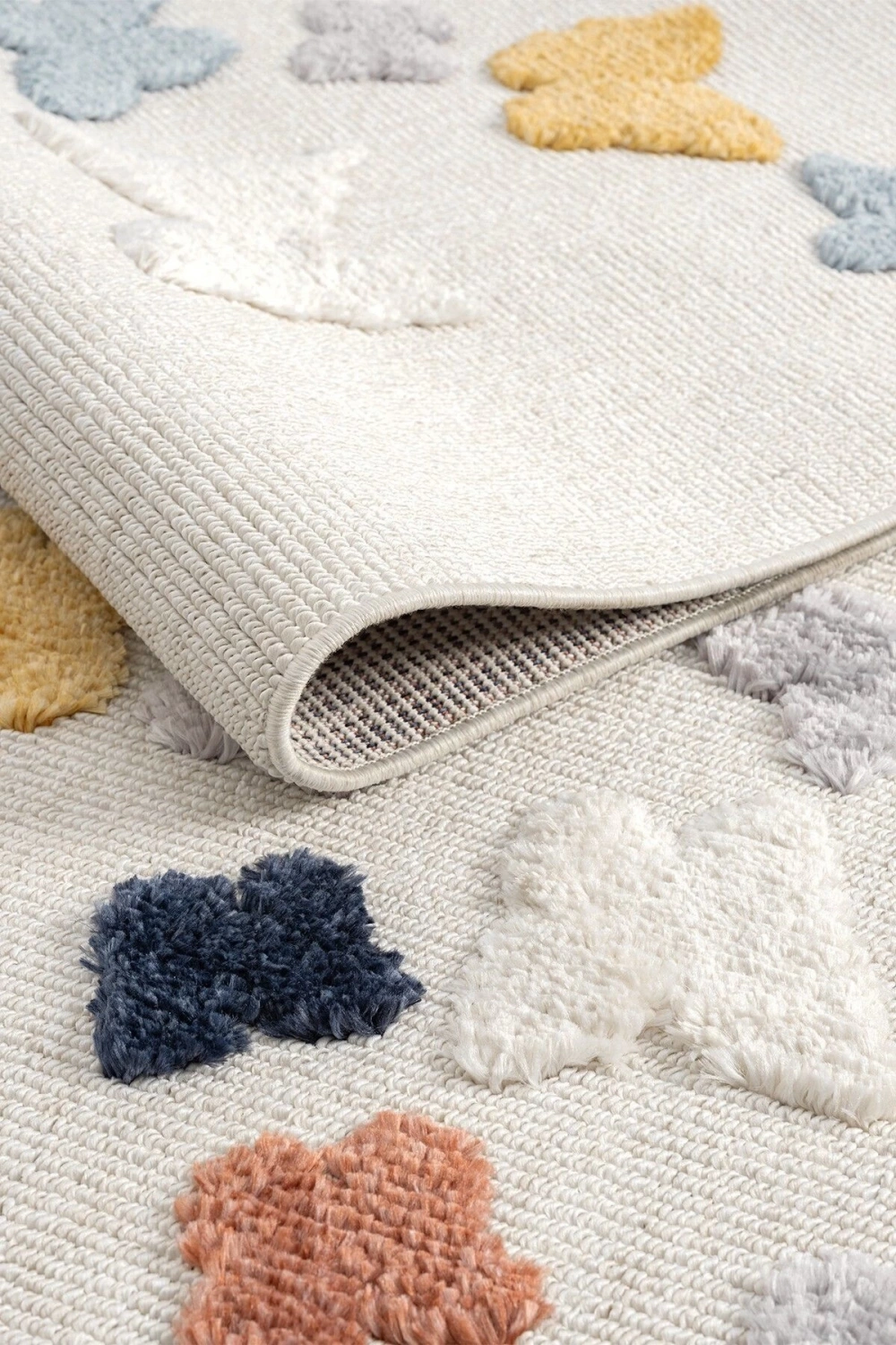 Yumuşak Renkli Bukleli Kelebek Figürlü Dokuma Halı Bebek Odası Çocuk Odası Genç Odası Halısı 11