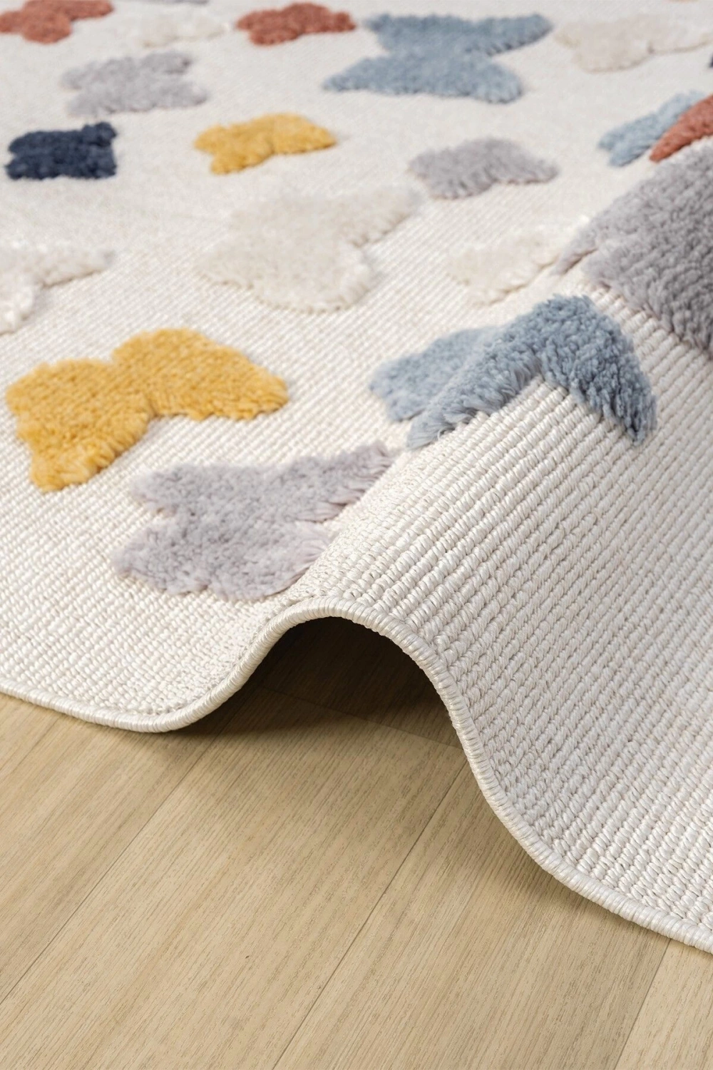 Yumuşak Renkli Bukleli Kelebek Figürlü Dokuma Halı Bebek Odası Çocuk Odası Genç Odası Halısı 11