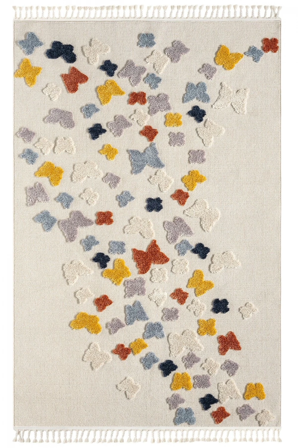 Yumuşak Renkli Bukleli Kelebek Figürlü Dokuma Halı Bebek Odası Çocuk Odası Genç Odası Halısı 11