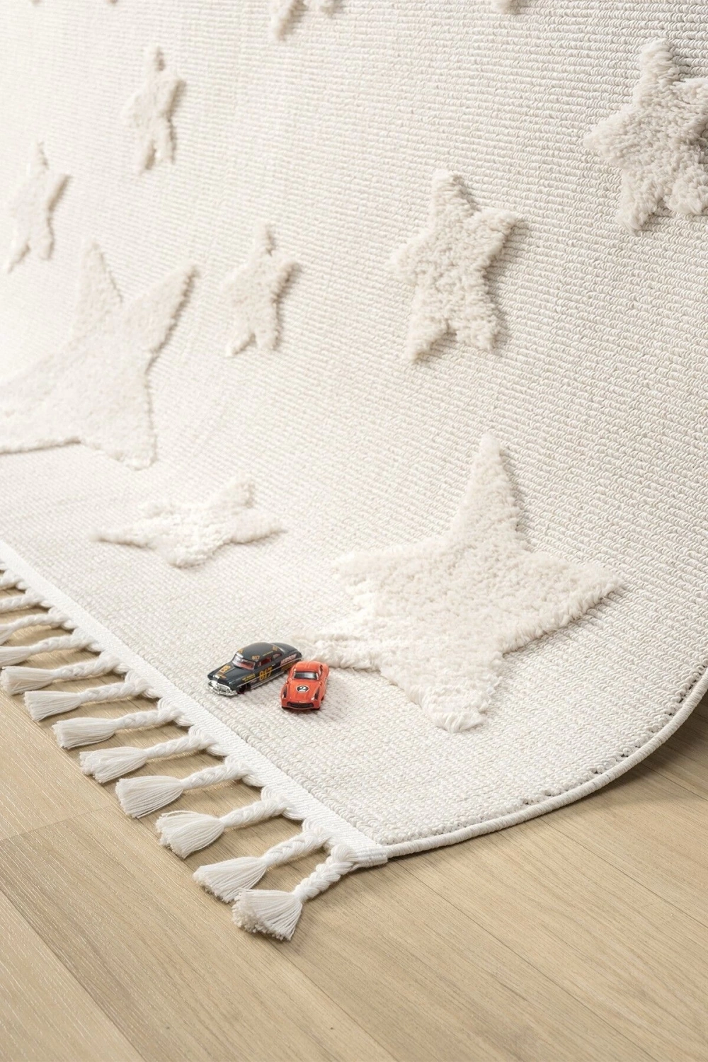 Krem Renk Yıldızlı Yumuşak Bukleli Dokuma Halı Bebek Odası Çocuk Odası Genç Odası Halısı 12