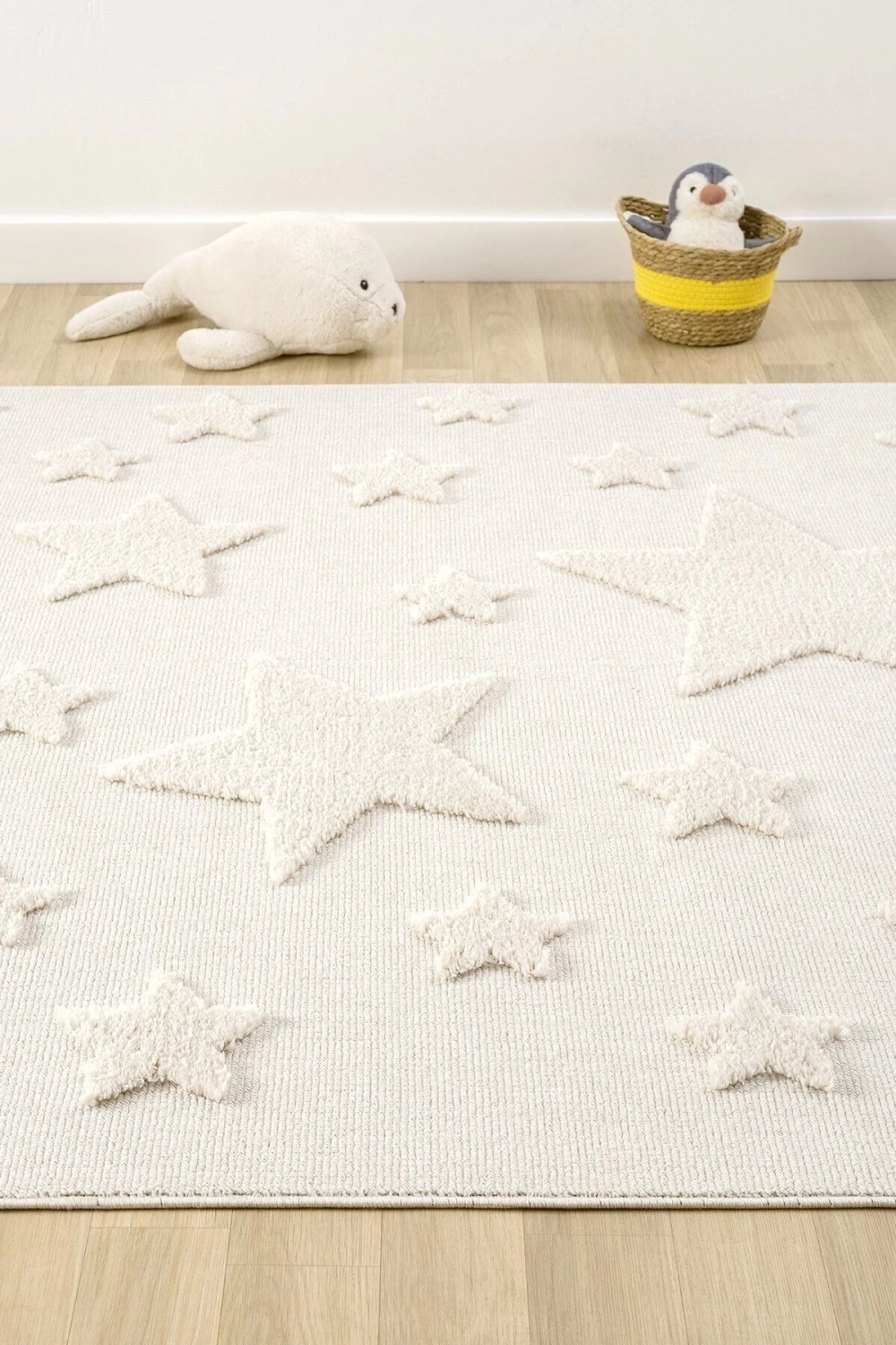 Krem Renk Yıldızlı Yumuşak Bukleli Dokuma Halı Bebek Odası Çocuk Odası Genç Odası Halısı 12