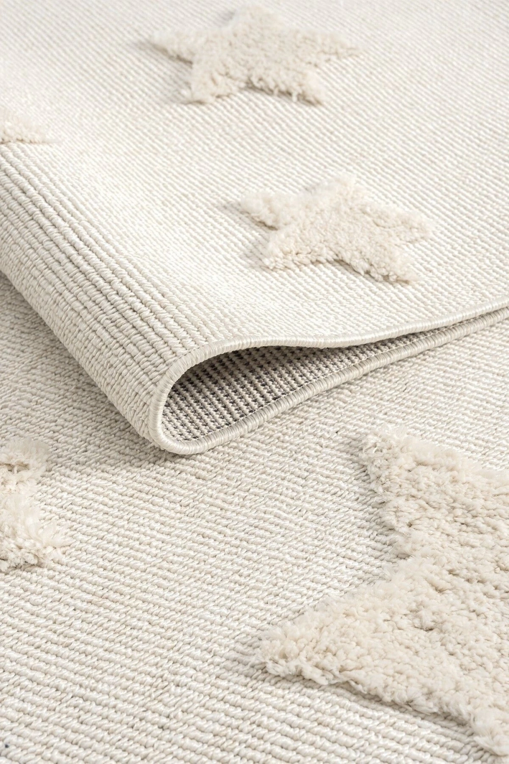 Krem Renk Yıldızlı Yumuşak Bukleli Dokuma Halı Bebek Odası Çocuk Odası Genç Odası Halısı 12