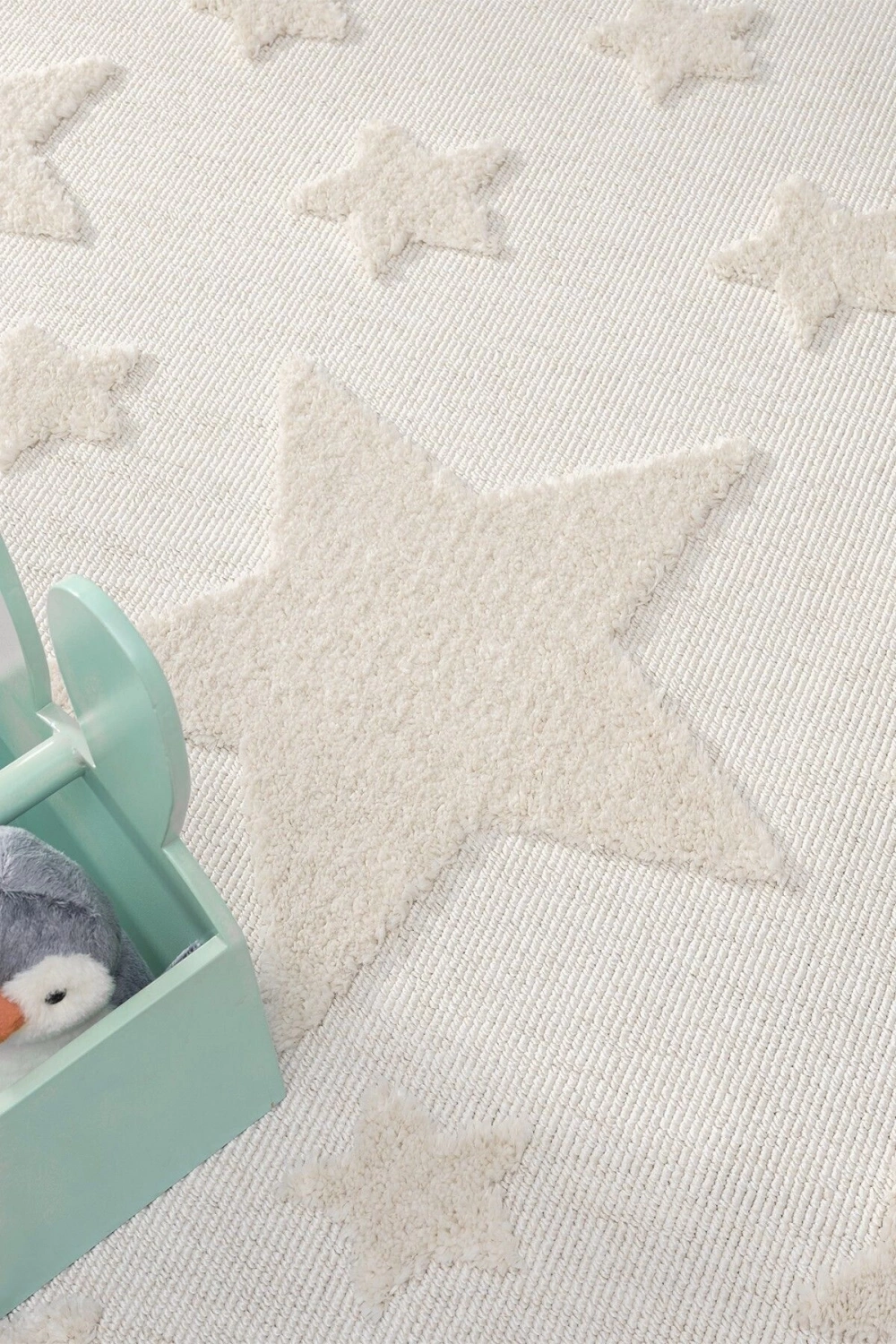 Krem Renk Yıldızlı Yumuşak Bukleli Dokuma Halı Bebek Odası Çocuk Odası Genç Odası Halısı 12