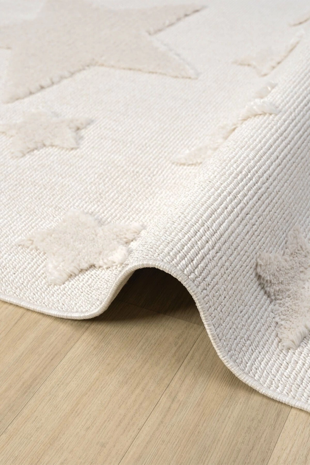 Krem Renk Yıldızlı Yumuşak Bukleli Dokuma Halı Bebek Odası Çocuk Odası Genç Odası Halısı 12