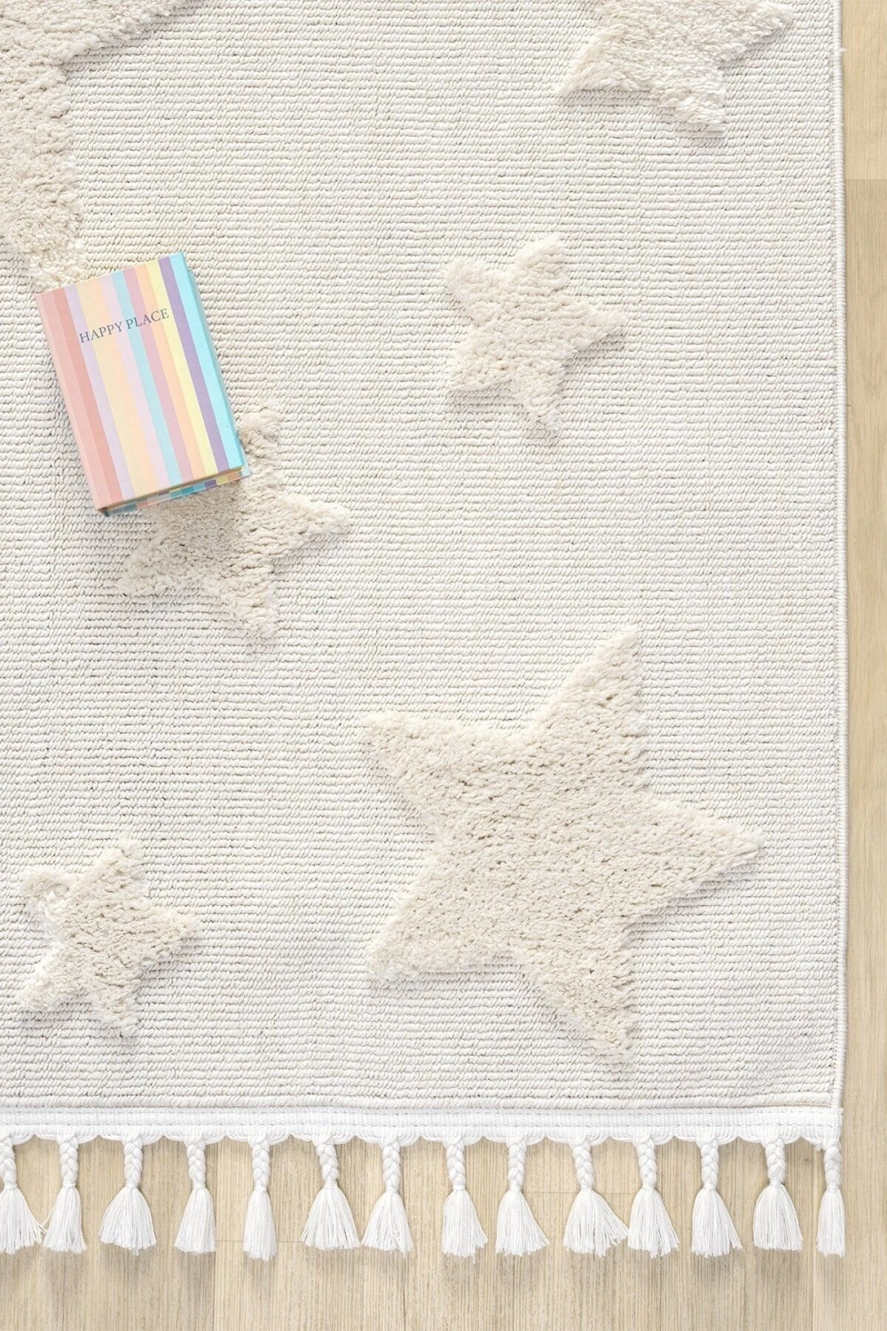 Krem Renk Yıldızlı Yumuşak Bukleli Dokuma Halı Bebek Odası Çocuk Odası Genç Odası Halısı 12