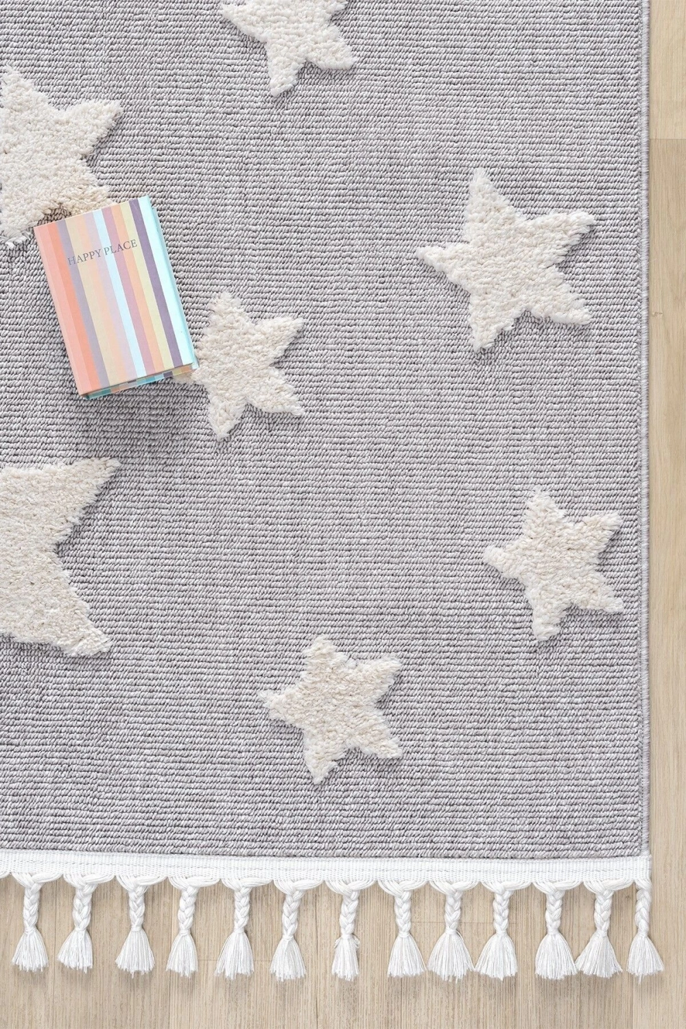 Gri Renk Yıldızlı Yumuşak Bukleli Dokuma Halı Bebek Odası Çocuk Odası Genç Odası Halısı 13