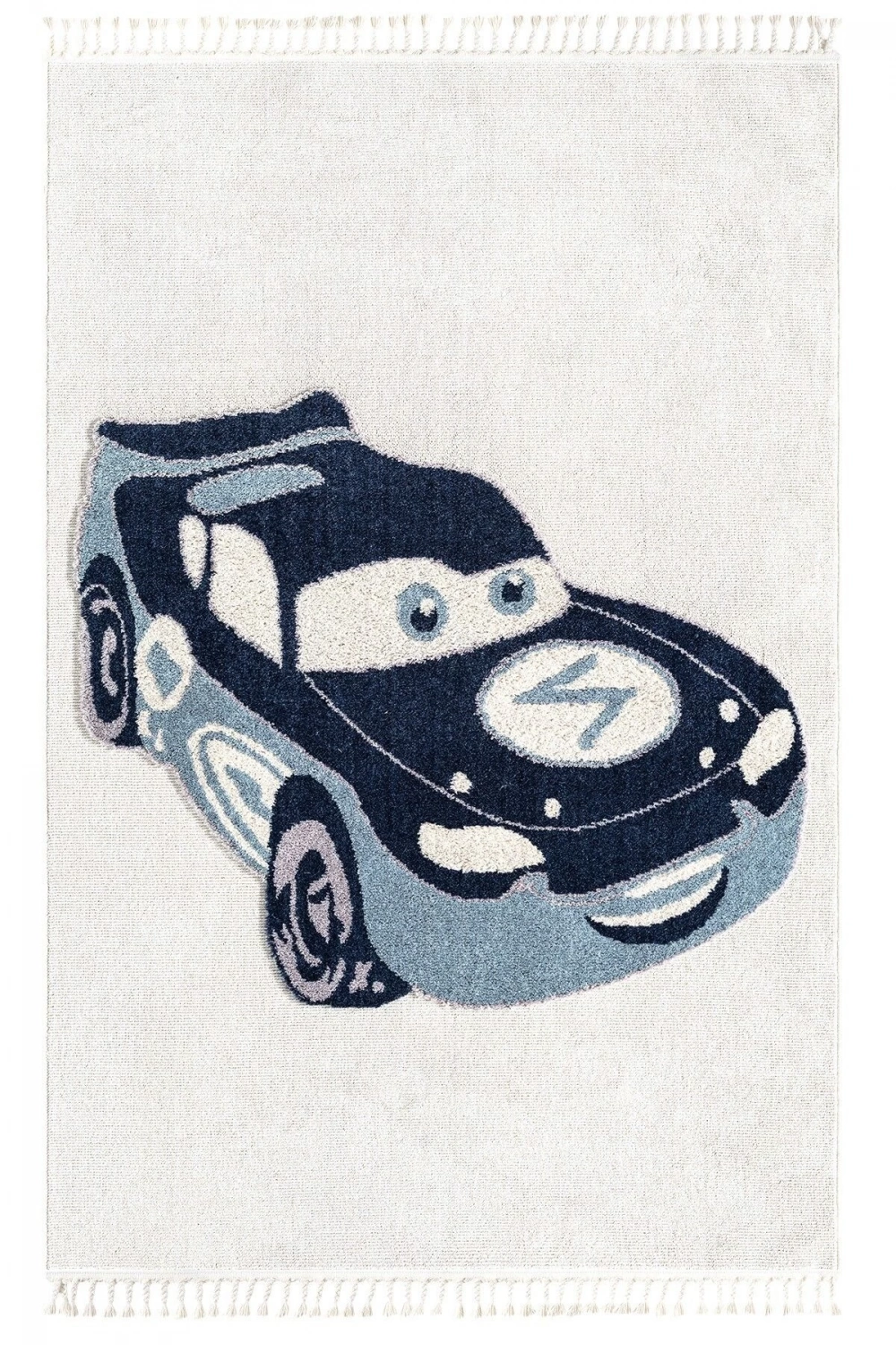 Yumuşak Bukleli Krem Mavi Araba Figürlü Dokuma Halı Bebek Odası Çocuk Odası Genç Odası Halısı 14