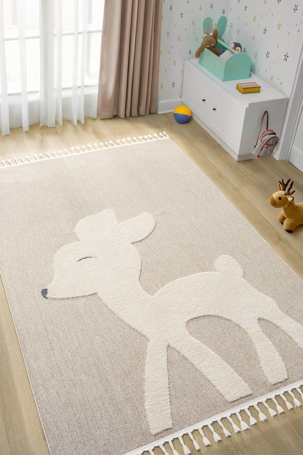 Bej Krem Yumuşak Bukleli Dokuma Halı Bebek Odası Çocuk Odası Genç Odası Halısı 18