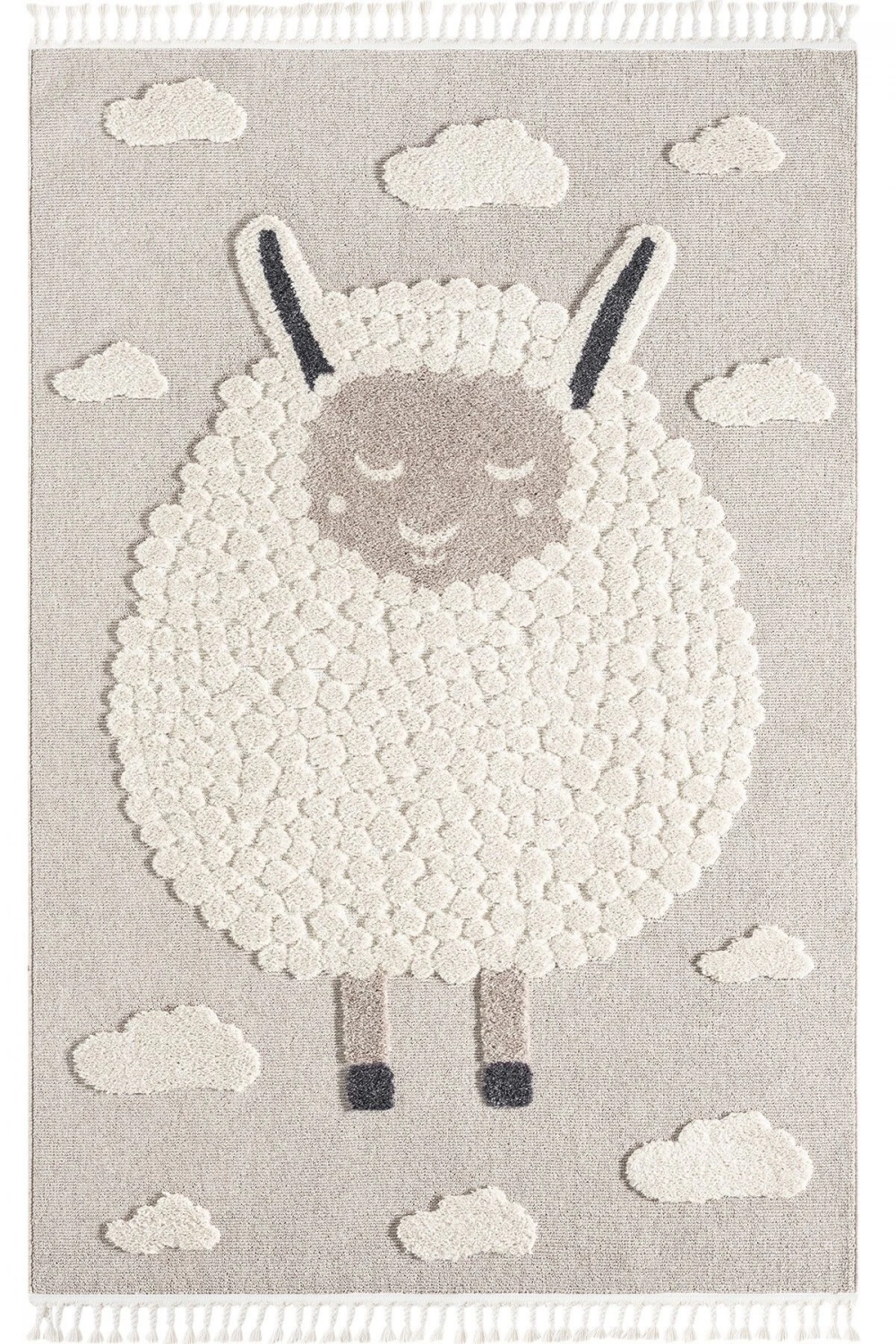 Krem Bej Yumuşak Bukleli Figürlü Dokuma Halı Bebek Odası Çocuk Odası Genç Odası Halısı 21