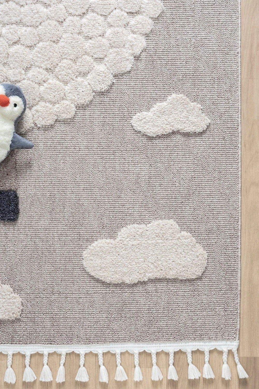 Krem Bej Yumuşak Bukleli Figürlü Dokuma Halı Bebek Odası Çocuk Odası Genç Odası Halısı 21