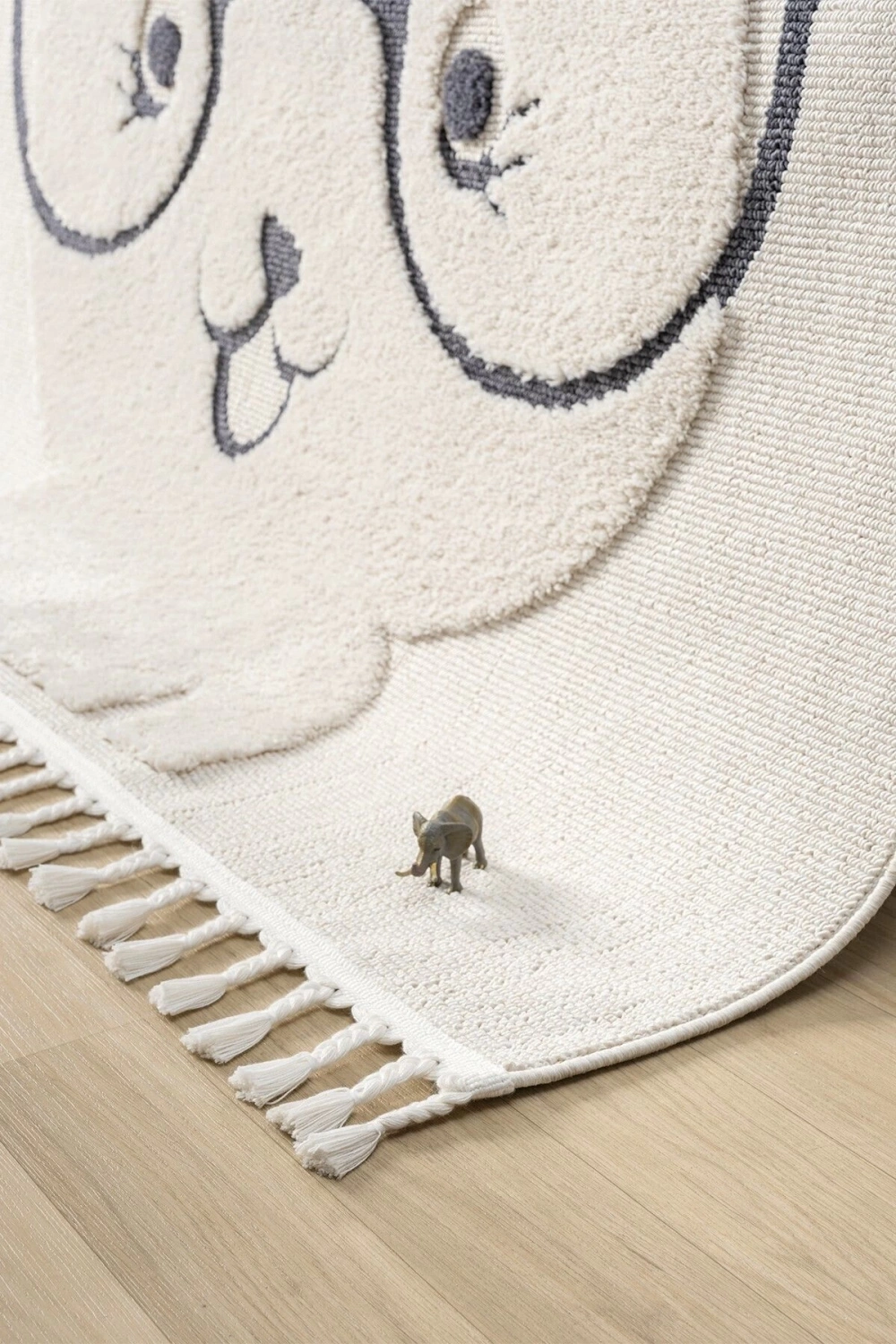 Krem Yumuşak Bukleli Tavşan Figürlü Dokuma Halı Bebek Odası Çocuk Odası Genç Odası Halısı 19
