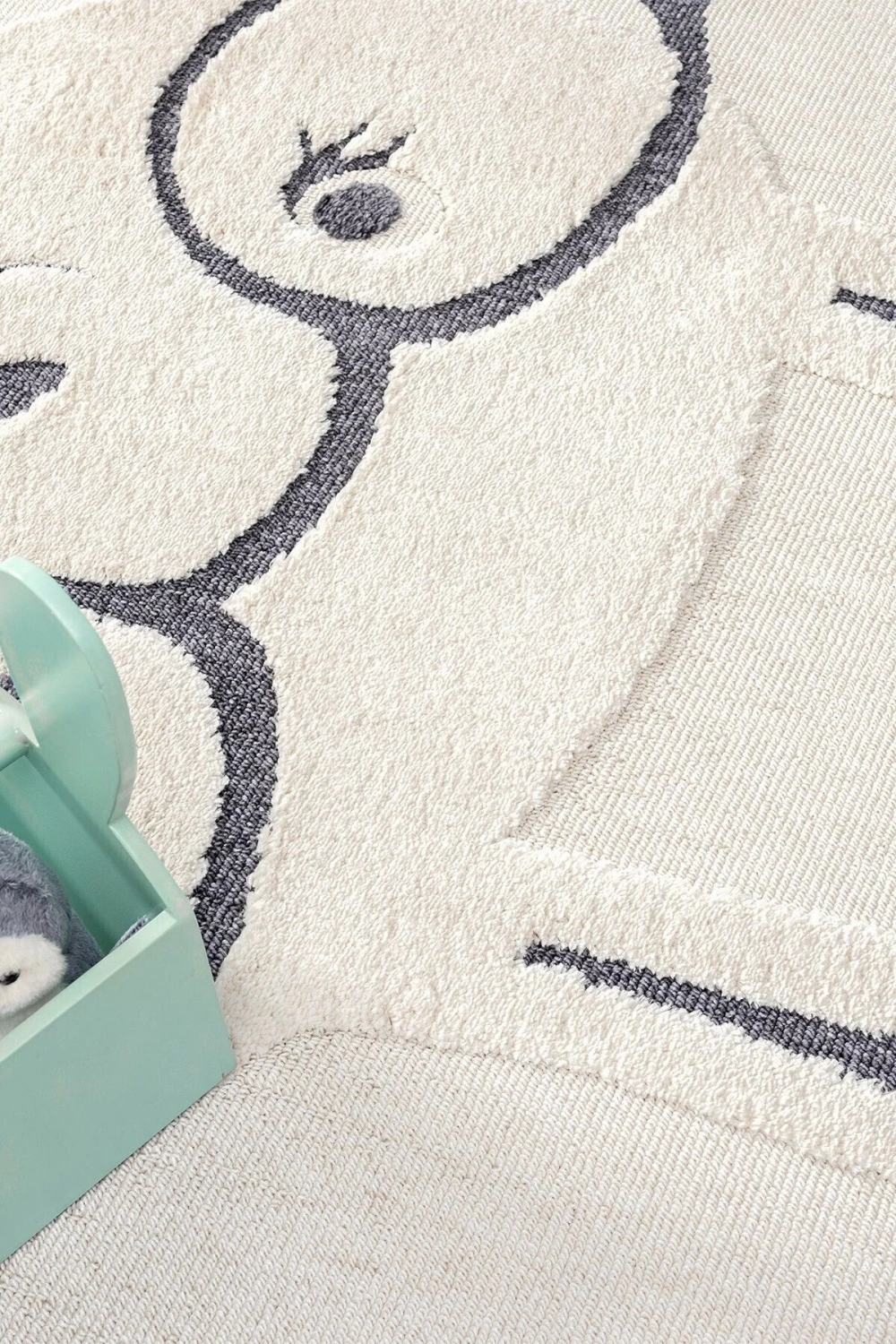 Krem Yumuşak Bukleli Tavşan Figürlü Dokuma Halı Bebek Odası Çocuk Odası Genç Odası Halısı 19