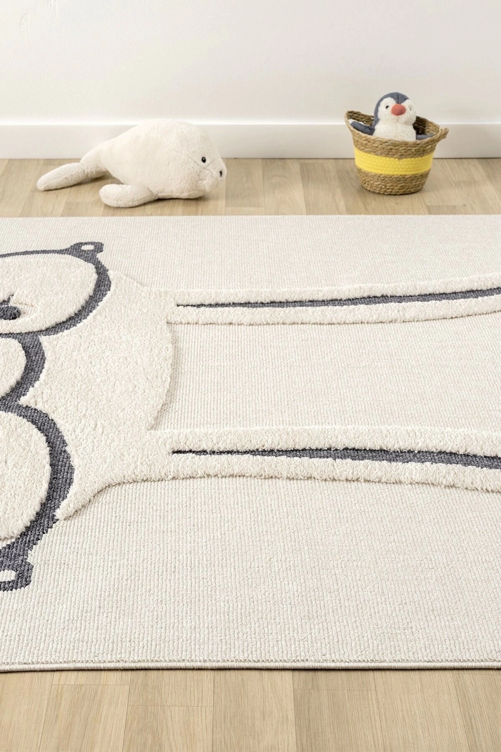 Krem Yumuşak Bukleli Tavşan Figürlü Dokuma Halı Bebek Odası Çocuk Odası Genç Odası Halısı 19