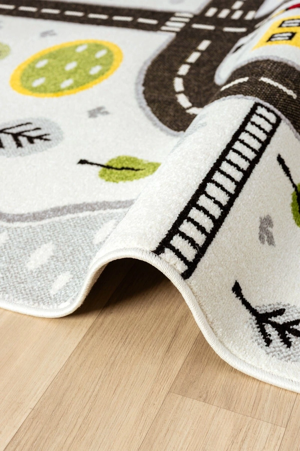 Trafik Arabalı Dokuma Halı Yıkanabilir Çocuk Halısı Anaokul Kreş Oyun Halısı BEYAZ