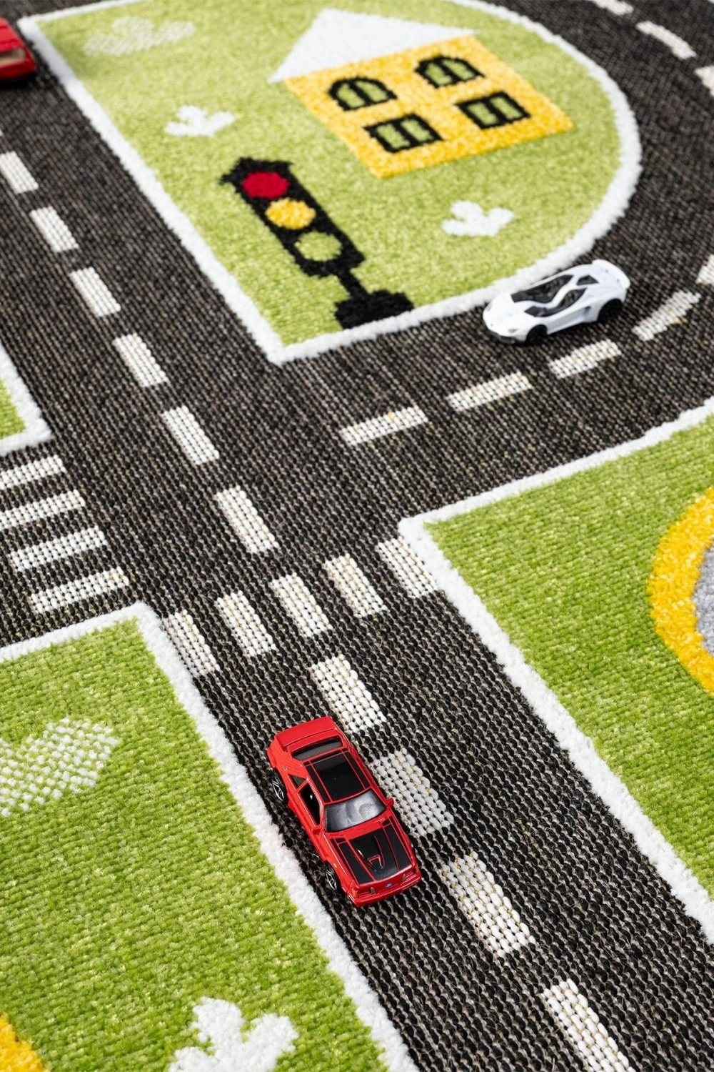 Trafik Arabalı Dokuma Halı Yıkanabilir Çocuk Halısı Anaokul Kreş Oyun Halısı YEŞİL