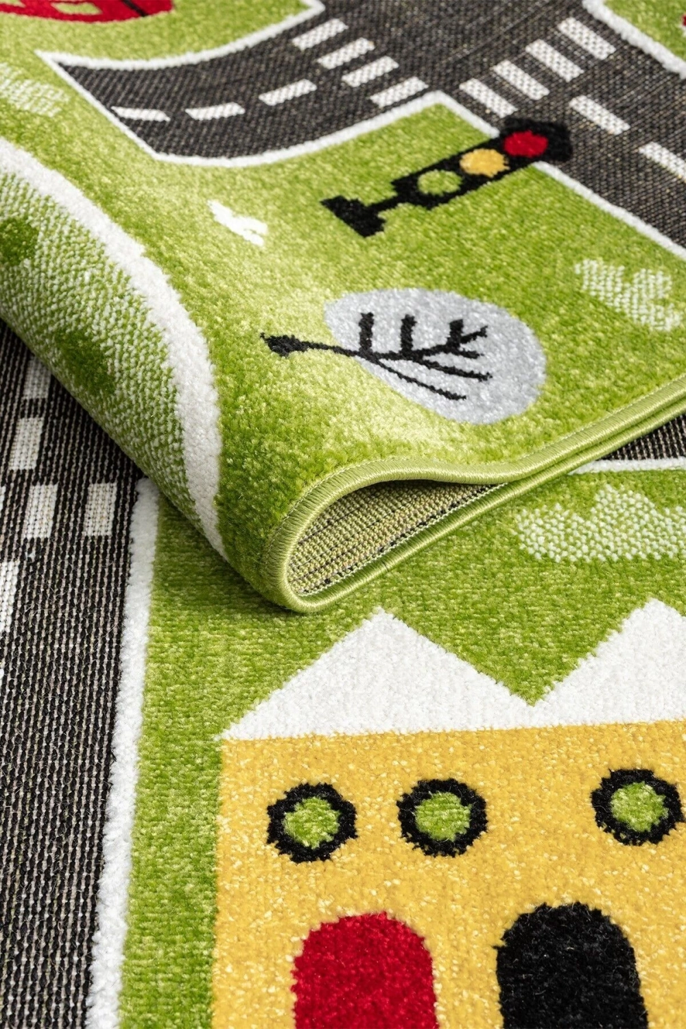 Trafik Arabalı Dokuma Halı Yıkanabilir Çocuk Halısı Anaokul Kreş Oyun Halısı YEŞİL