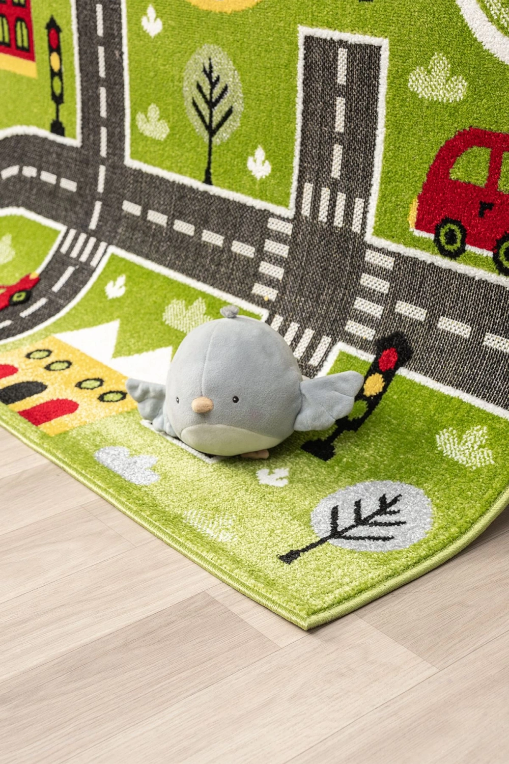 Trafik Arabalı Dokuma Halı Yıkanabilir Çocuk Halısı Anaokul Kreş Oyun Halısı YEŞİL