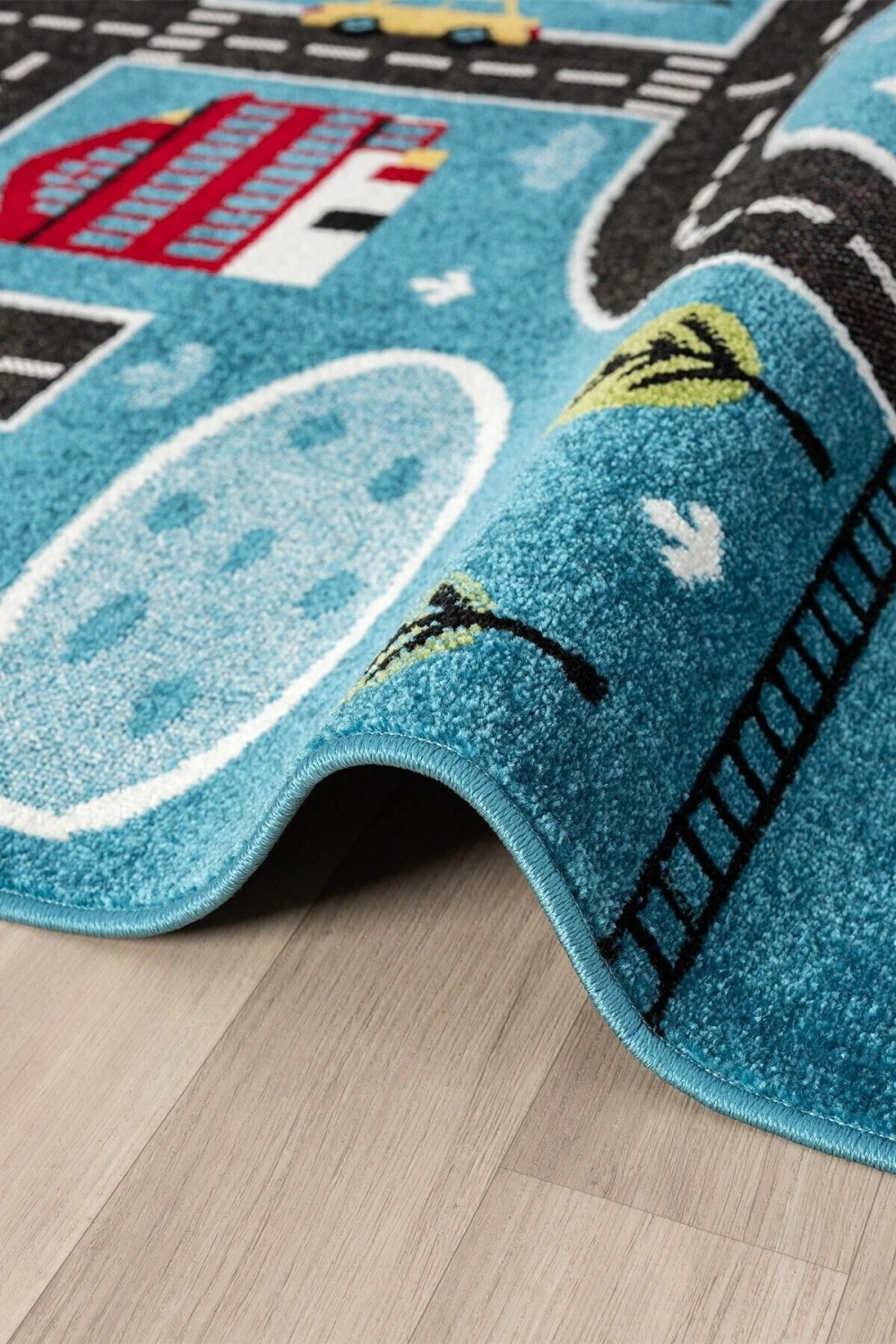 Trafik Arabalı Dokuma Halı Yıkanabilir Çocuk Halısı Anaokul Kreş Oyun Halısı MAVİ