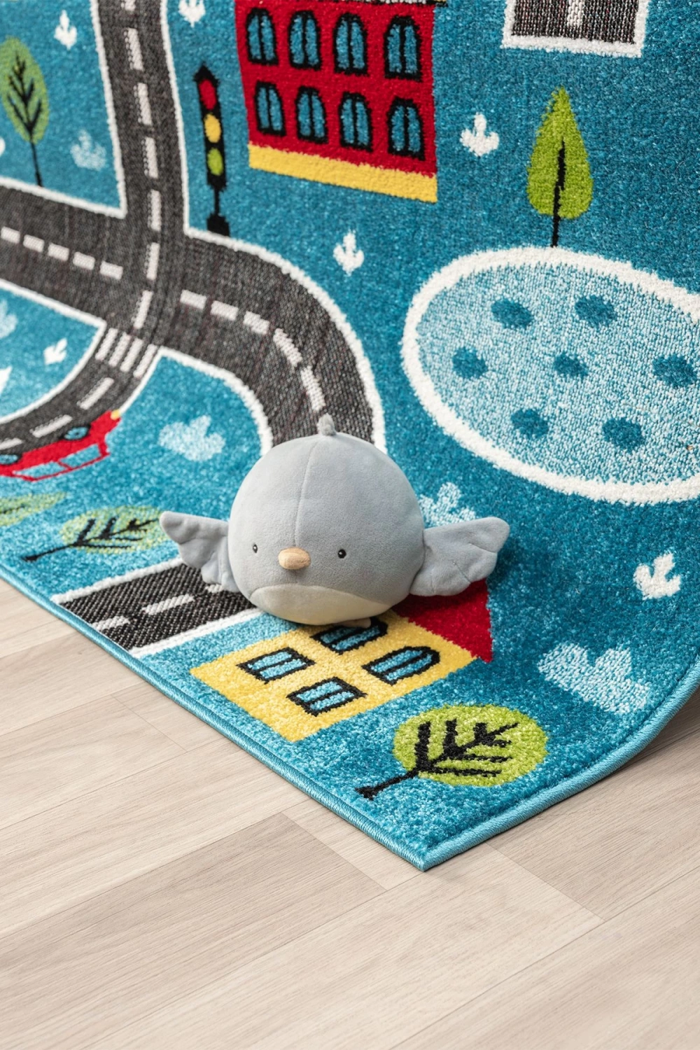 Trafik Arabalı Dokuma Halı Yıkanabilir Çocuk Halısı Anaokul Kreş Oyun Halısı MAVİ