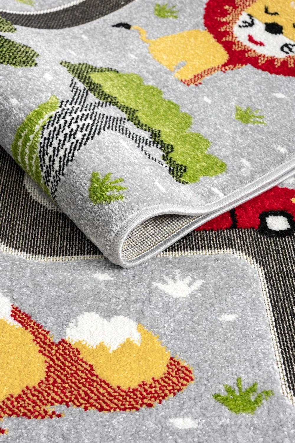 Hayvan Trafik Araba Yolu Figürlü Dokuma Halı Yıkanabilir Çocuk Halısı Anaokul Kreş Oyun Halısı GRİ