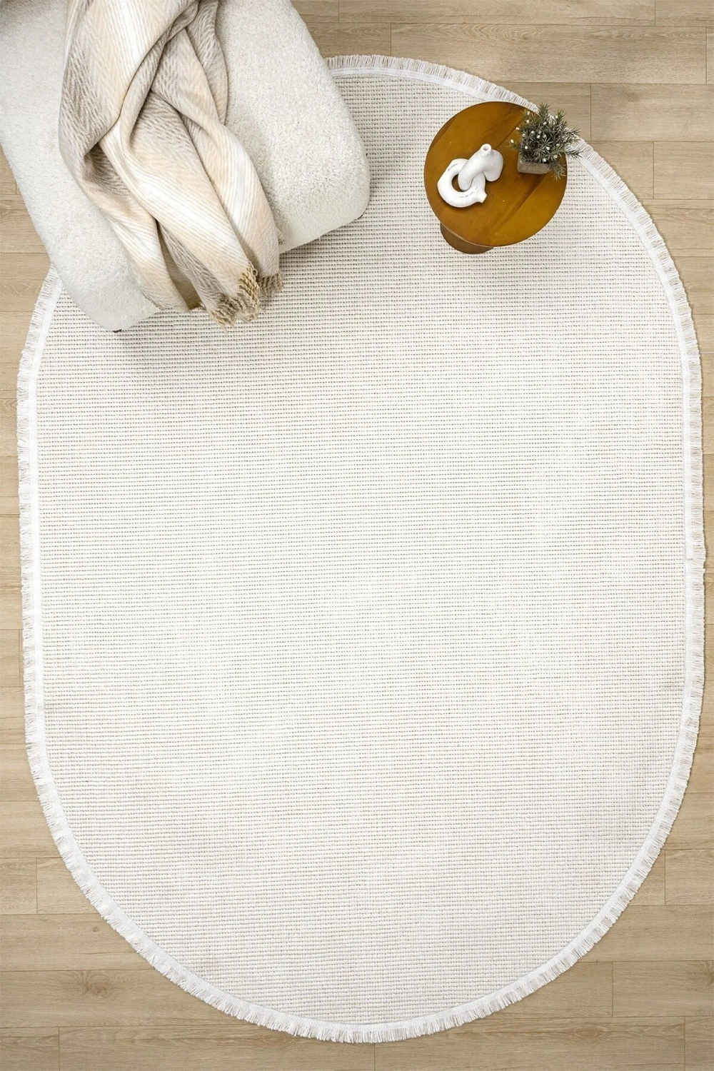 Beyaz Oval Dokuma Halı Salon Oturma Odası Yatak Odası Koridor Yolluk Halısı BEYAZ OVAL