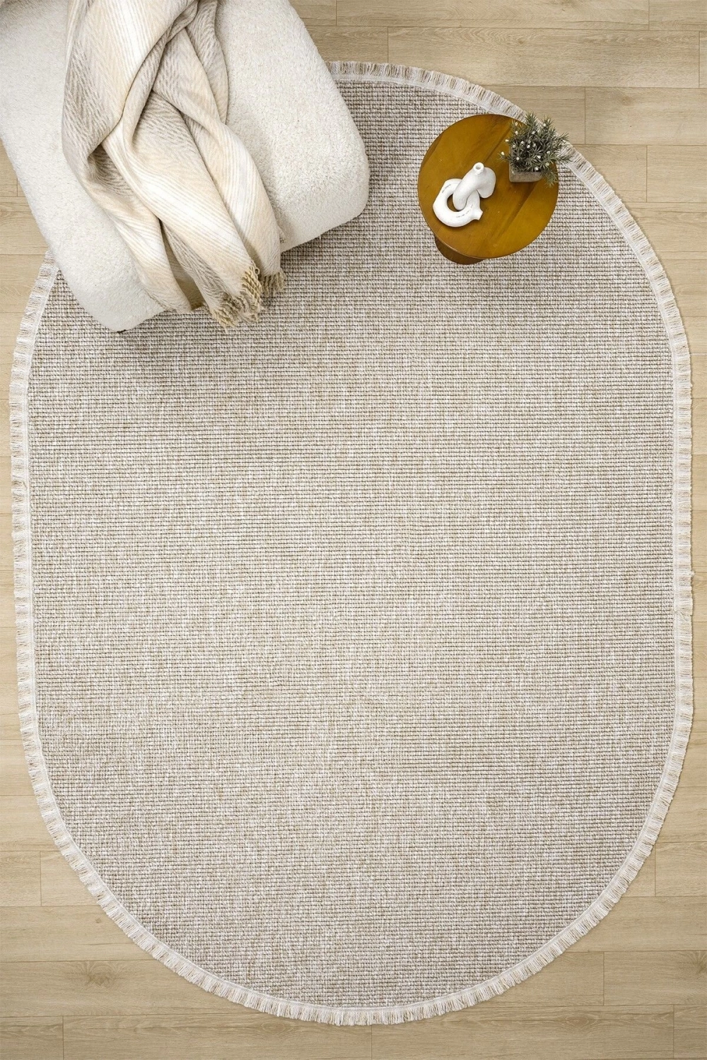 Bej Oval Dokuma Halı Salon Oturma Odası Yatak Odası Koridor Yolluk Halısı BEJ OVAL