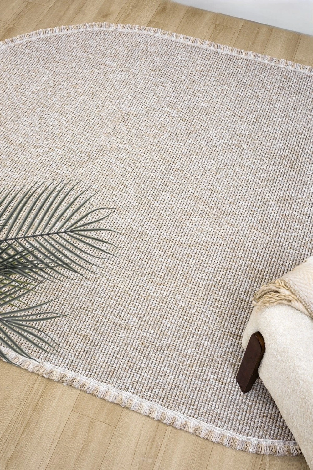 Bej Oval Dokuma Halı Salon Oturma Odası Yatak Odası Koridor Yolluk Halısı BEJ OVAL