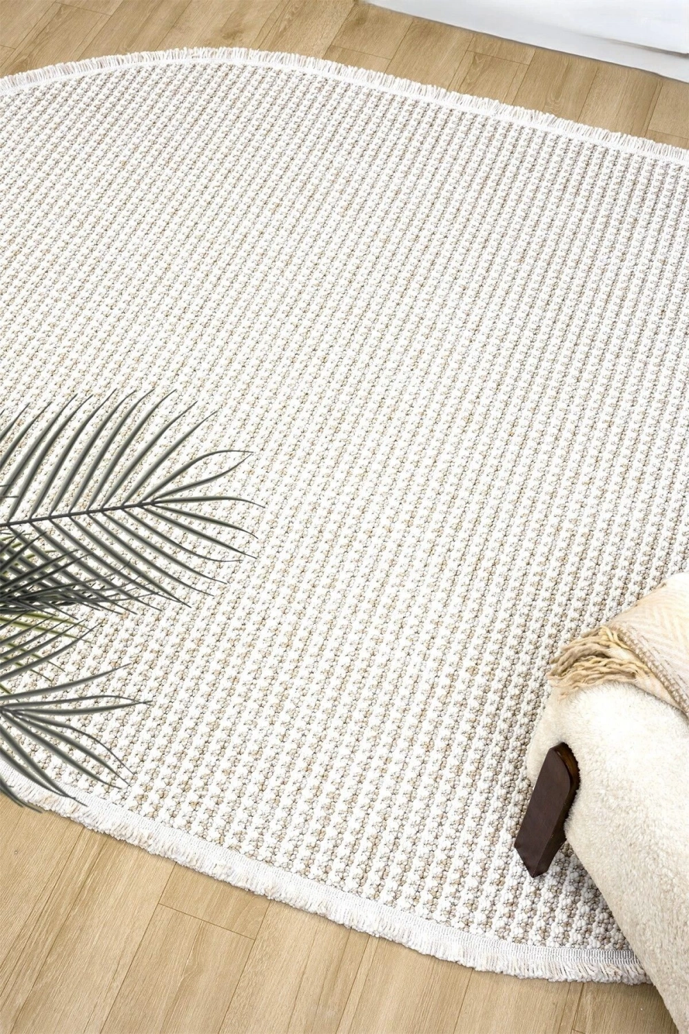 Oval Beyaz Bej Halı Modern Oturma Odası Salon Mutfak Koridor Antre Balkon Çocuk Odası Halısı 006