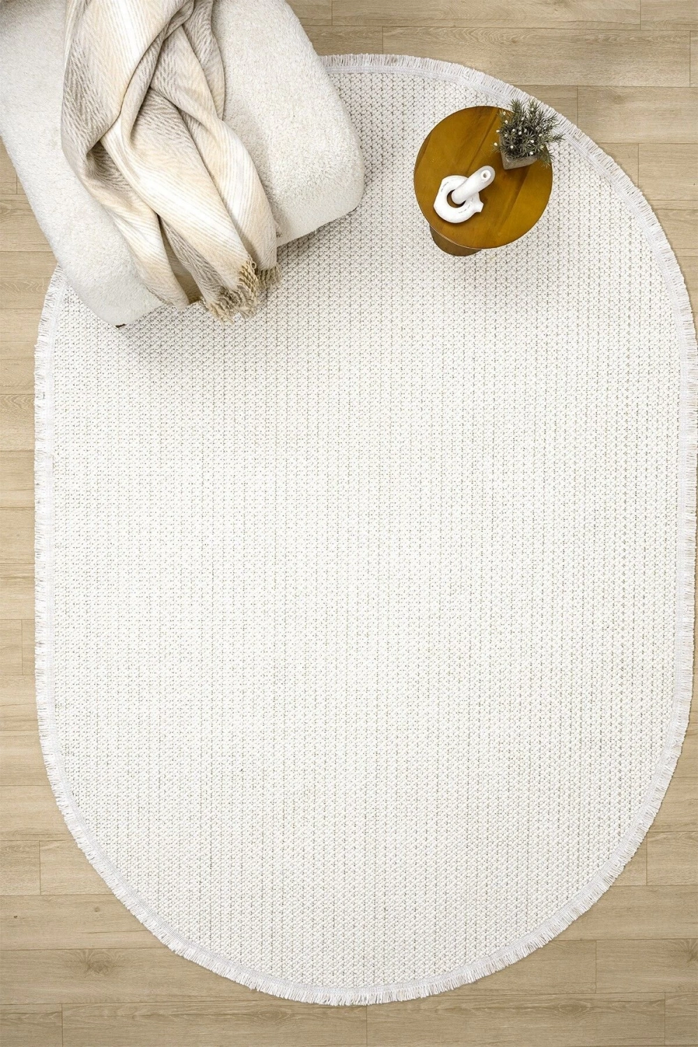 Oval Beyaz Halı Modern Oturma Odası Salon Mutfak Koridor Antre Balkon Çocuk Odası Halısı 007