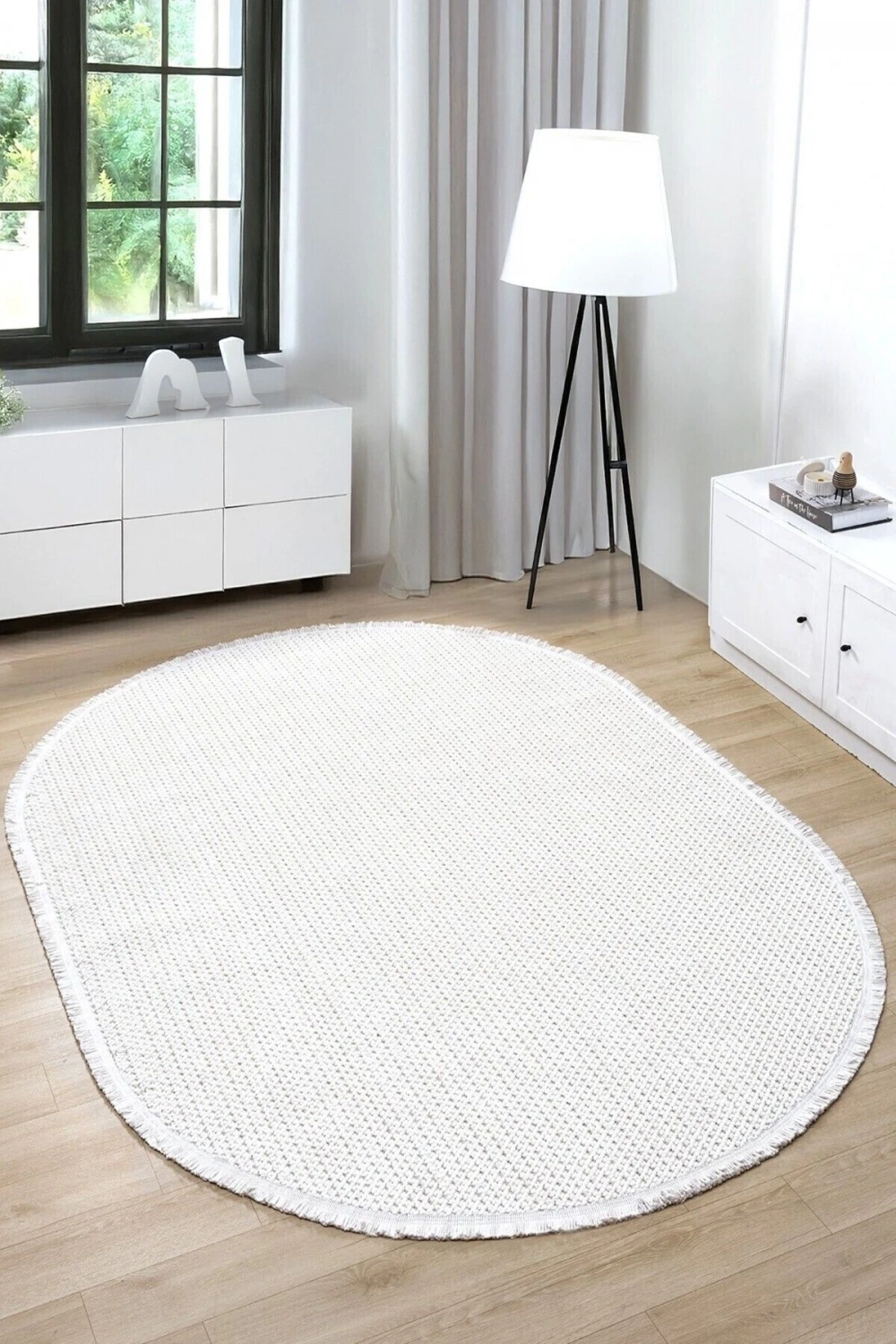 Oval Beyaz Halı Modern Oturma Odası Salon Mutfak Koridor Antre Balkon Çocuk Odası Halısı 007