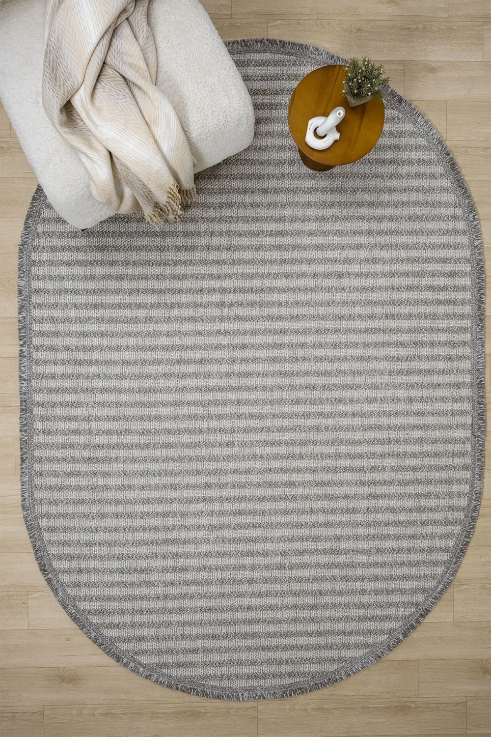 Oval Gri Halı Modern Oturma Odası Salon Mutfak Koridor Antre Balkon Çocuk Odası Halısı 0011