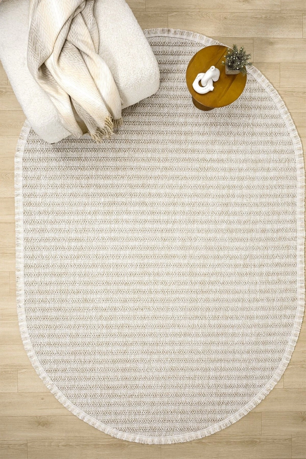 Oval Bej Halı Modern Oturma Odası Salon Mutfak Koridor Antre Balkon Çocuk Odası Halısı 0019