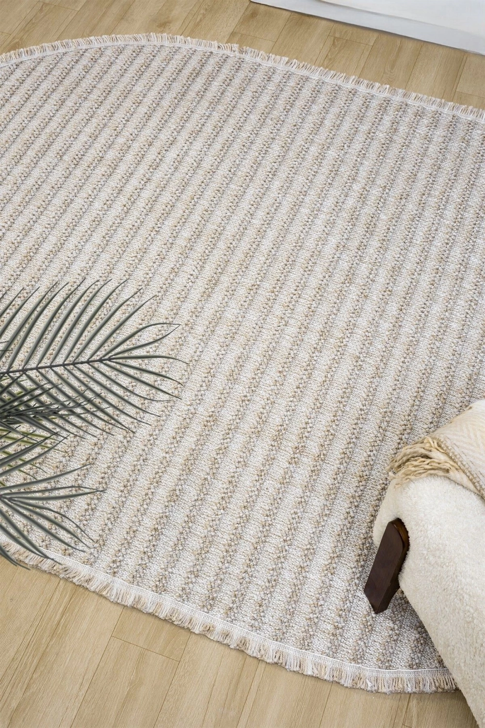 Oval Bej Halı Modern Oturma Odası Salon Mutfak Koridor Antre Balkon Çocuk Odası Halısı 0019