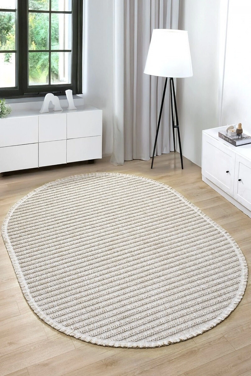 Oval Bej Halı Modern Oturma Odası Salon Mutfak Koridor Antre Balkon Çocuk Odası Halısı 0019