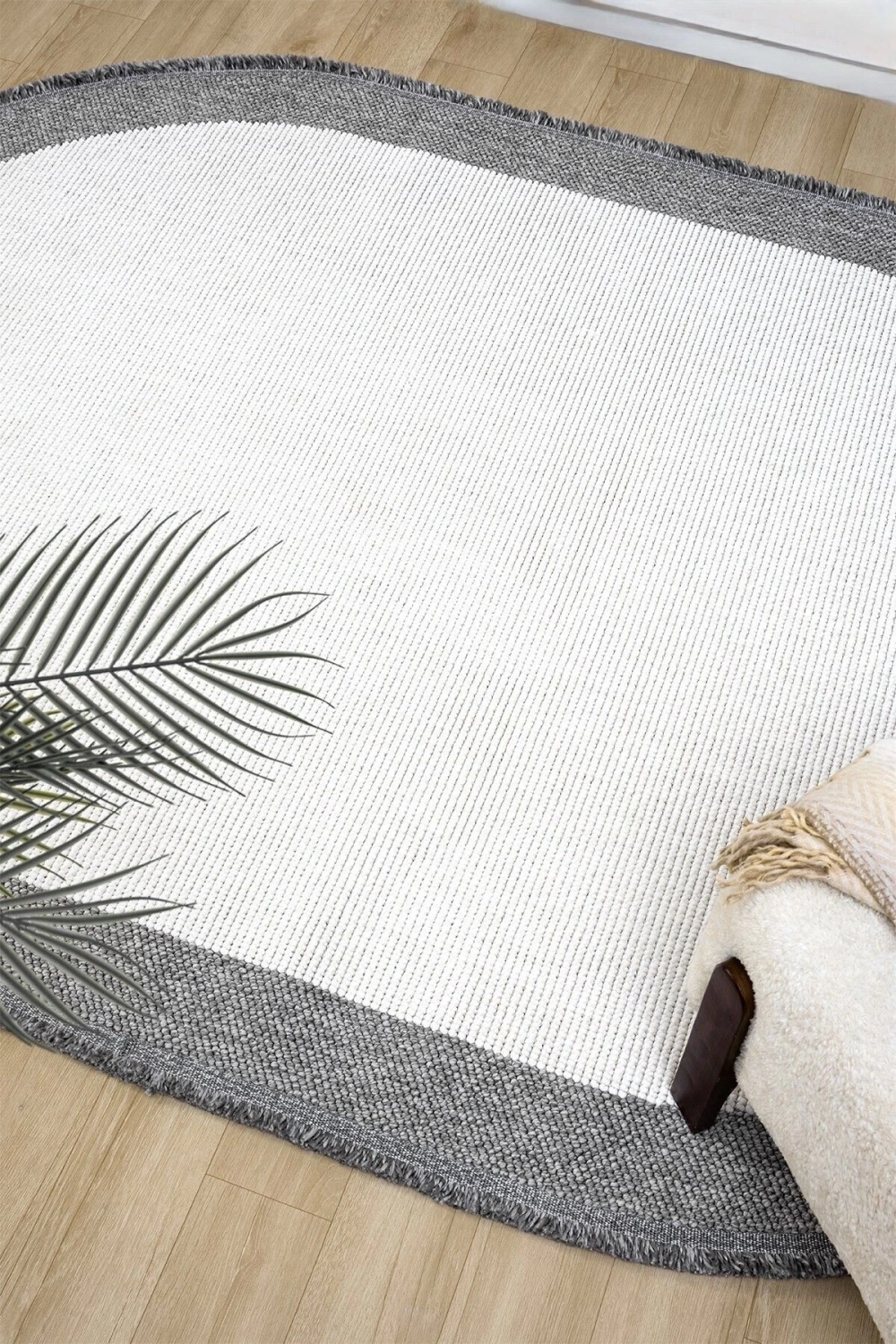 Oval Gri Halı Bordür Modern Oturma Odası Salon Mutfak Koridor Antre Balkon Çocuk Odası Halısı 0020