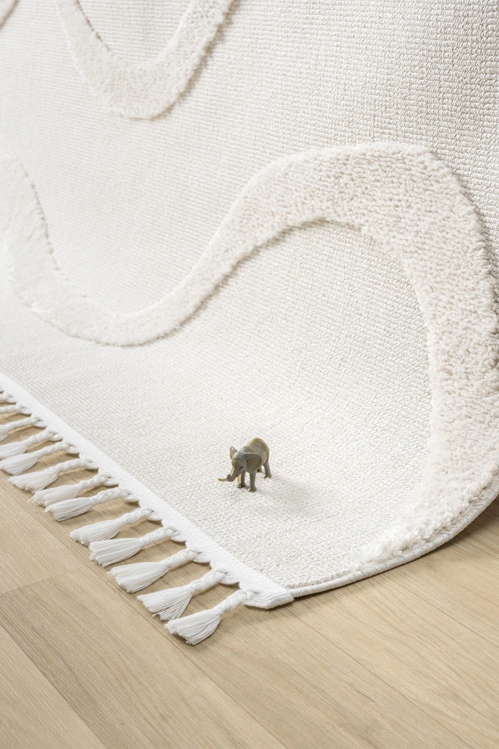 Krem Modern Dokuma Halı Püsküllü Yolluk Antre Oturma Odası Salon Mutfak Çocuk Odası Halısı