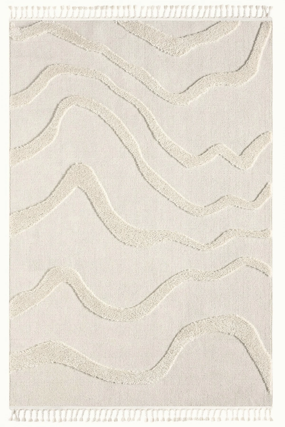 Krem Modern Dokuma Halı Püsküllü Yolluk Antre Oturma Odası Salon Mutfak Çocuk Odası Halısı