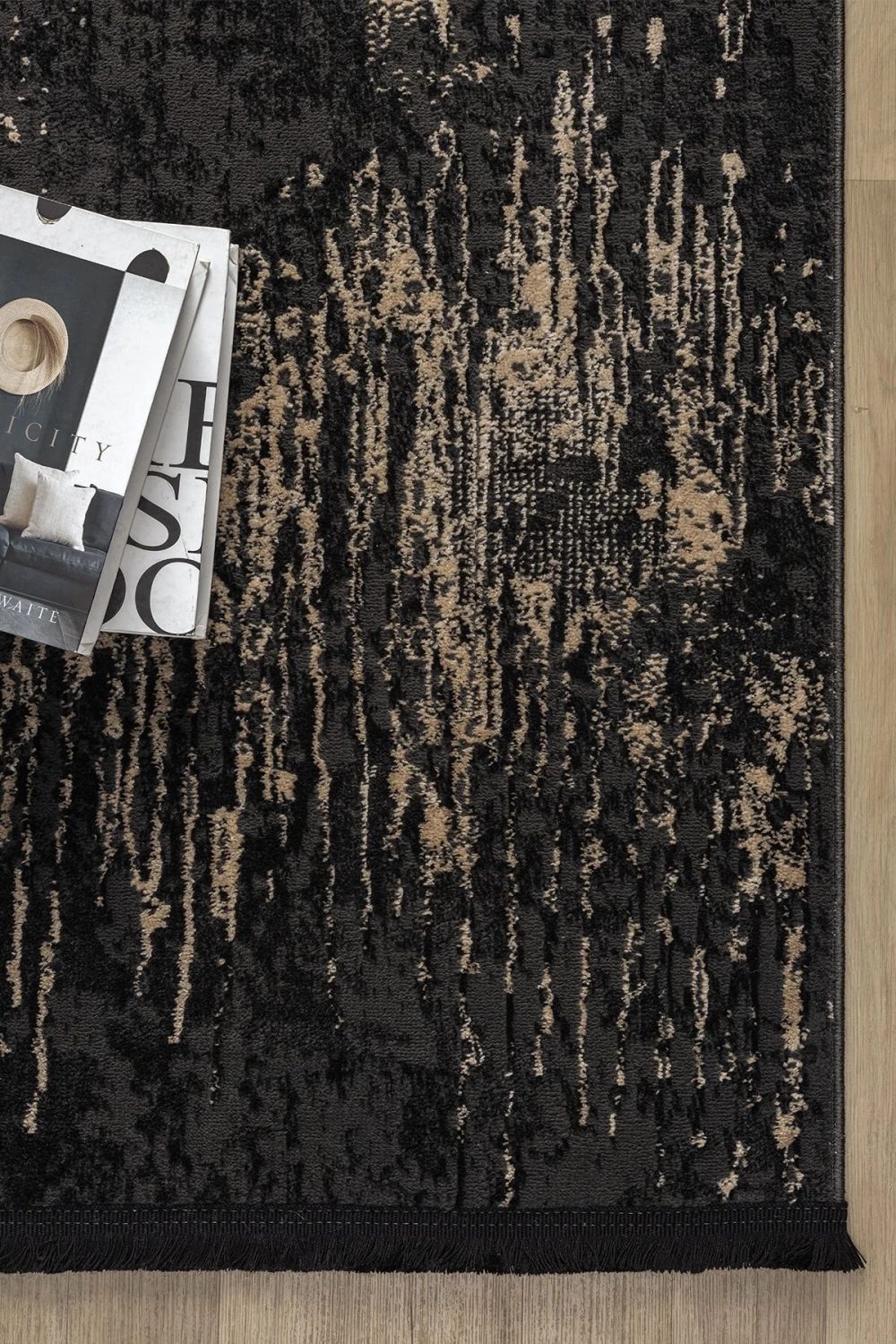 Modern Siyah Dokuma Halı Yolluk Antre Oturma Odası Salon Mutfak Halısı