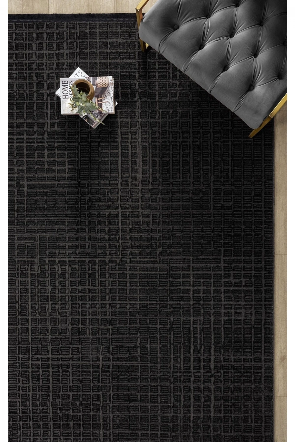 Modern Siyah Saçaklı Dokuma Halı Yolluk Antre Oturma Odası Salon Mutfak Halısı