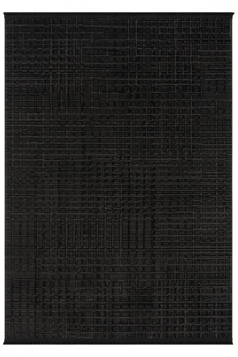 Modern Siyah Saçaklı Dokuma Halı Yolluk Antre Oturma Odası Salon Mutfak Halısı