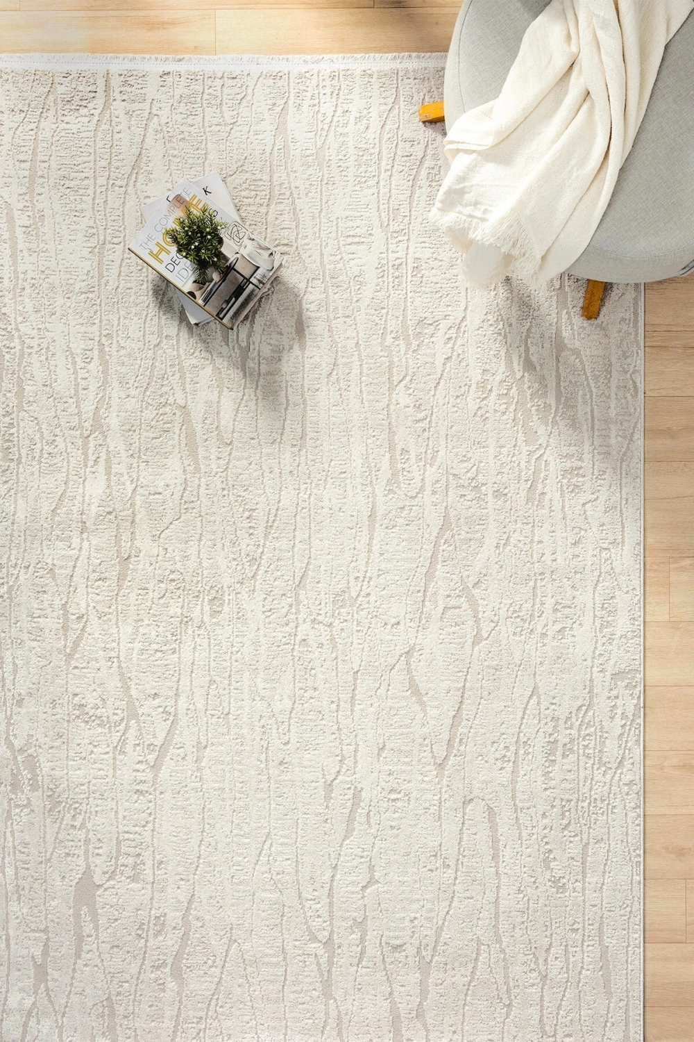 Modern Krem Saçaklı Dokuma Halı Yolluk Antre Oturma Odası Salon Mutfak Halısı