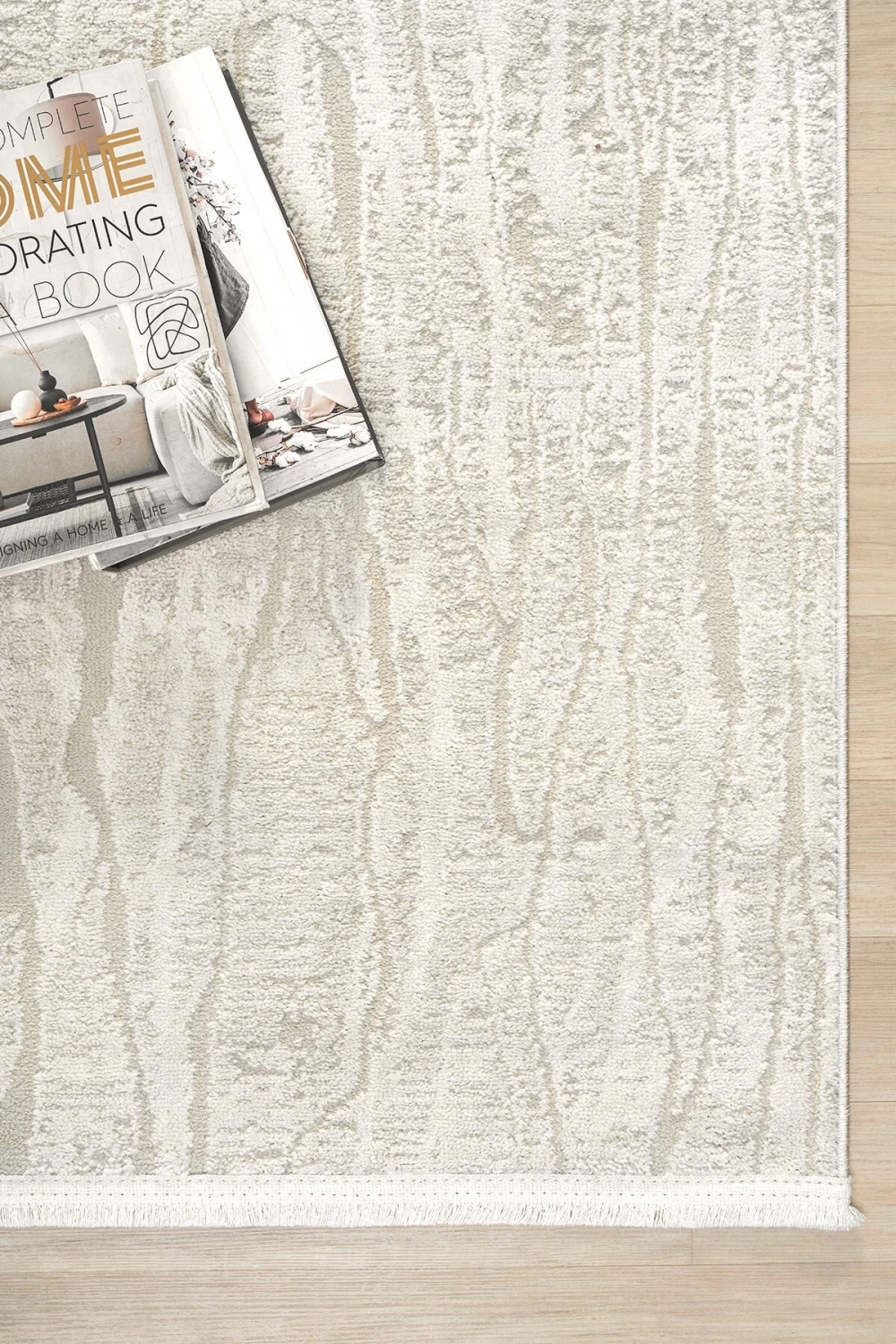 Modern Krem Saçaklı Dokuma Halı Yolluk Antre Oturma Odası Salon Mutfak Halısı