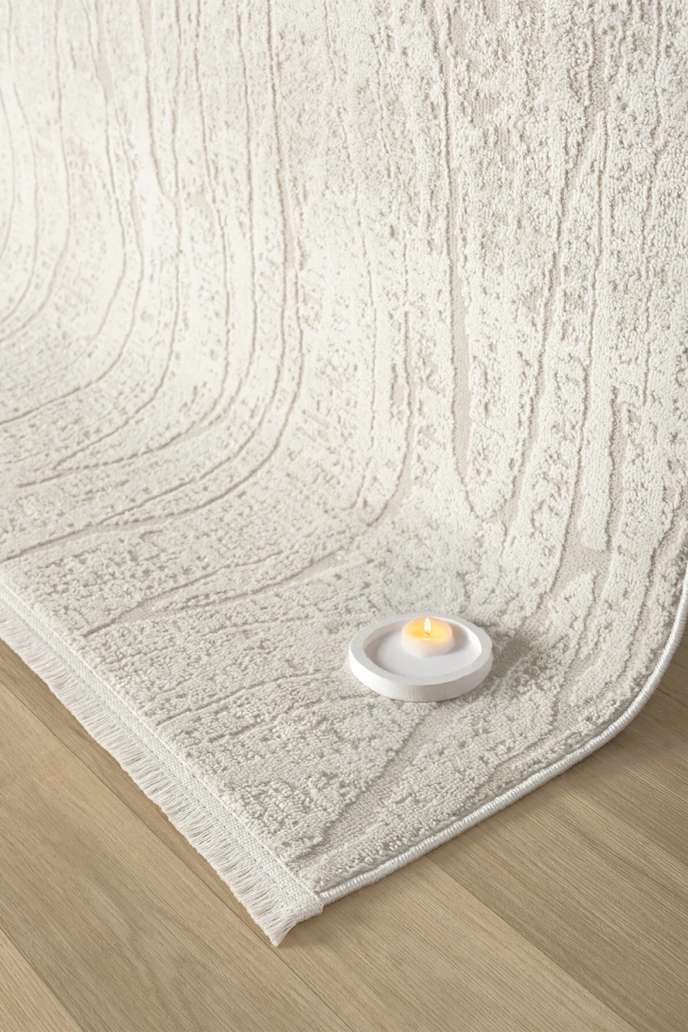 Modern Krem Saçaklı Dokuma Halı Yolluk Antre Oturma Odası Salon Mutfak Halısı