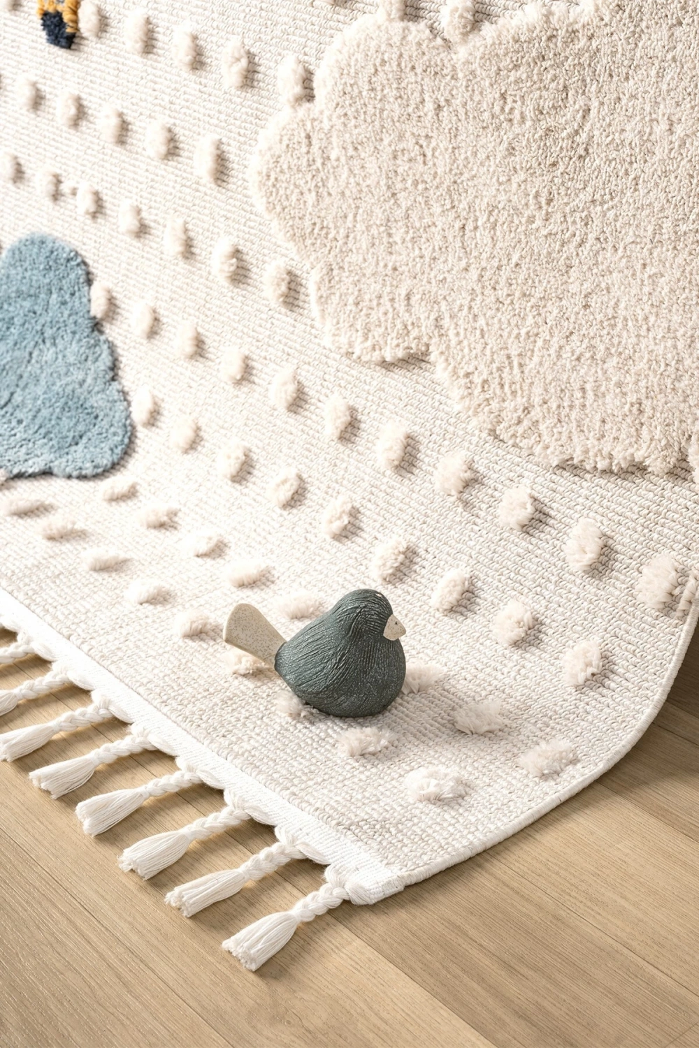 Yumuşak Bukleli Bebek Odası Çocuk Odası Genç Odası Dokuma Halı Mavi Balonlu Bulutlu Halı 22